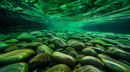 Fototapeta premium underwater photography, smooth river rocks 