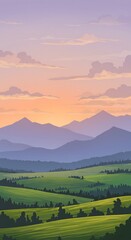 Fototapeta premium Seamless landscape. Beautiful sunset at mountains. Vector illustration 