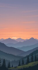 Obraz premium Seamless landscape. Beautiful sunset at mountains. Vector illustration 