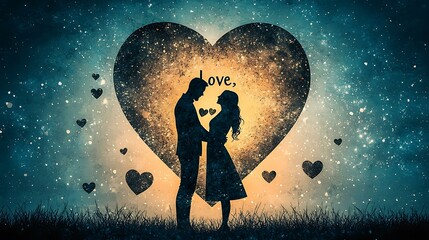 Obraz premium A couple holding a heart-shaped sign with the word 