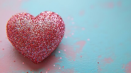 Fototapeta premium Minimal red heart icon with sparkles on a light pink background.