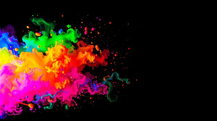 Obraz premium Vibrant rainbow colors explode in a mesmerizing dance against a black background. A burst of creativity and energy.