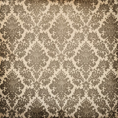 Aged beige damask pattern with rich floral motifs and vintage texture. Ideal for classic wallpaper, antique décor themes, scrapbooking, and elegant backgrounds.