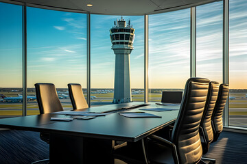 Airport conference room with tower view