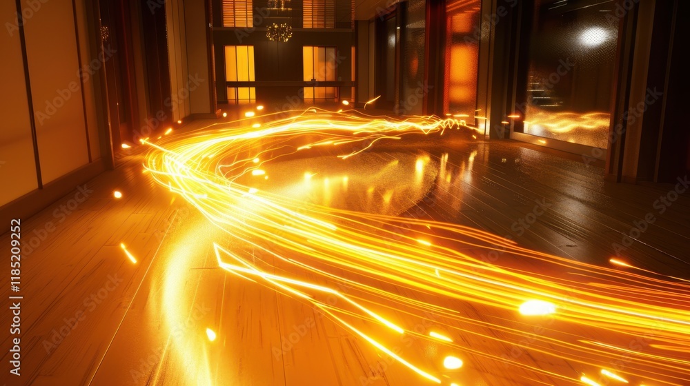 Aufkleber abstract d representation of ai innovation in media creation, with dynamic light trails.