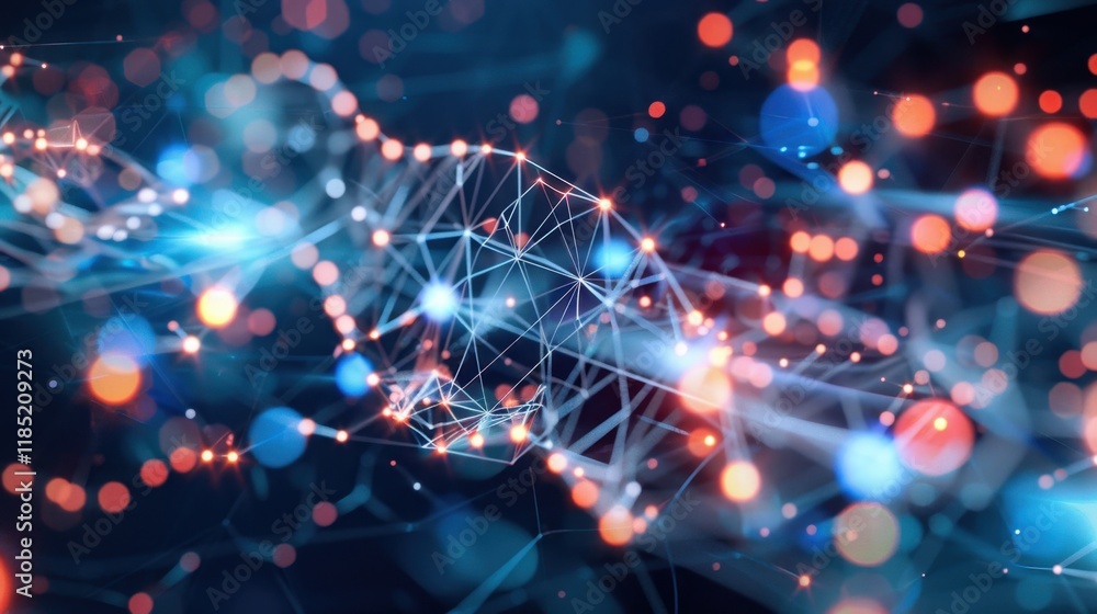 Poster abstract ai models generating vibrant stock designs with glowing neural threads.