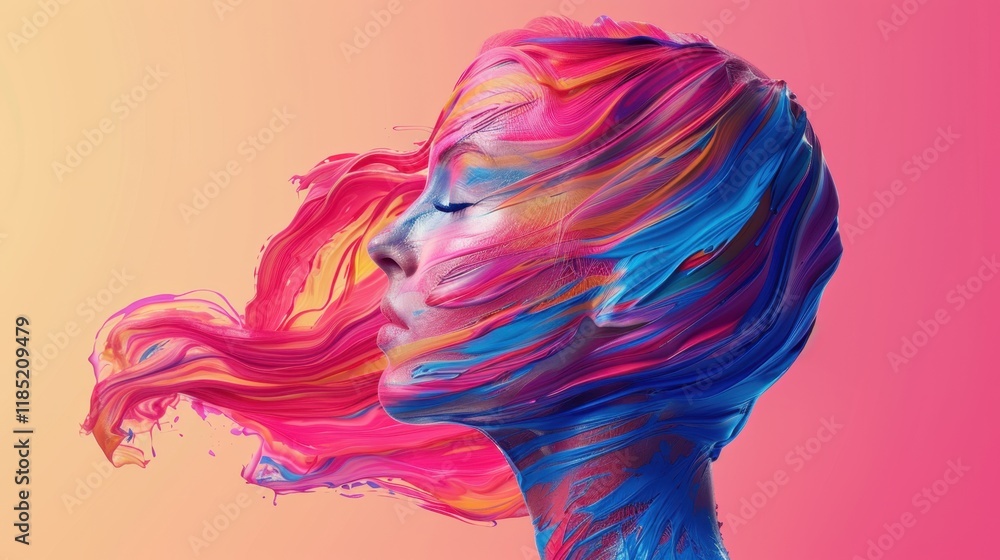 Poster abstract representation of ai-driven creativity, showcasing vibrant neural networks shaping d media 
