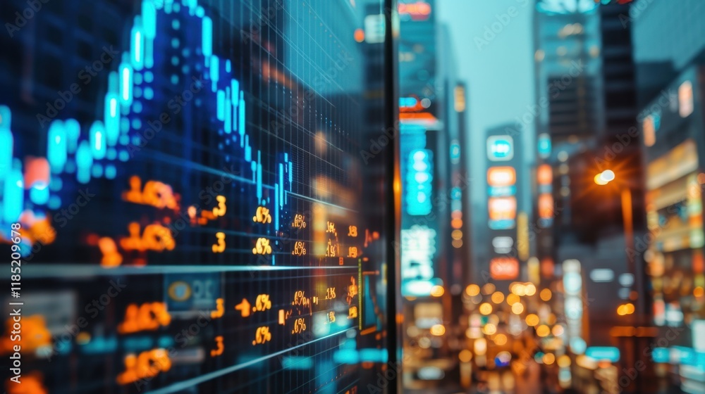 Poster ai algorithms blending vibrant holographic media patterns for the stock industry.