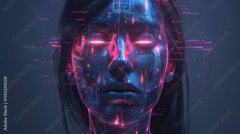 Poster futuristic abstract ai creating vibrant stock visuals with dynamic glowing effects.