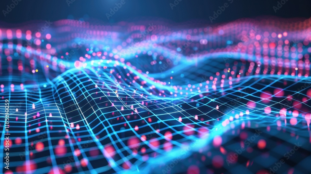 Poster futuristic abstract ai creating vibrant stock visuals with dynamic glowing effects.