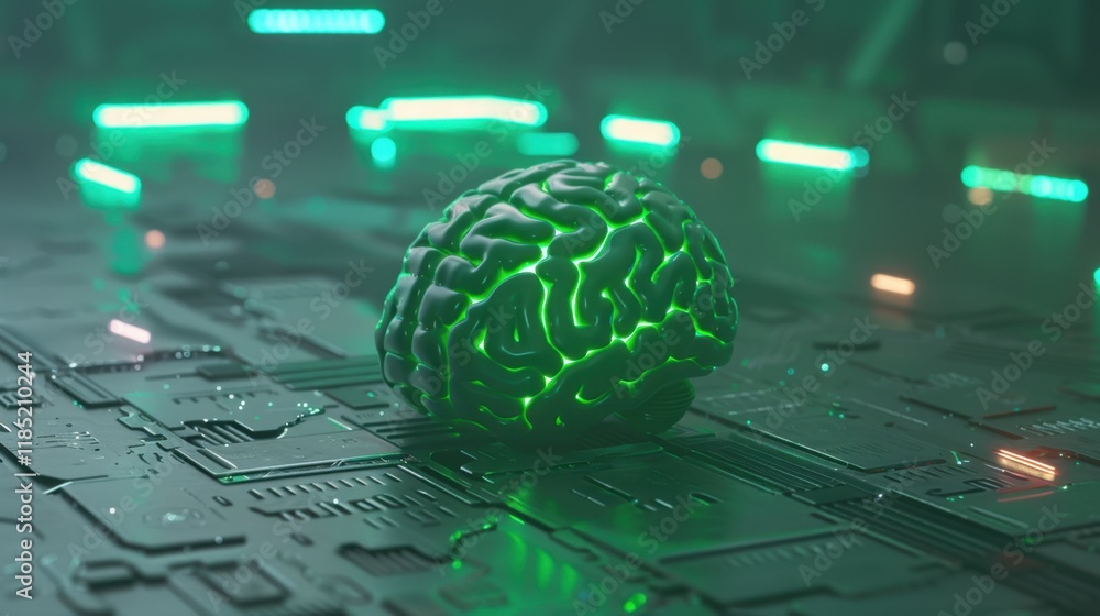 Poster glowing ai neural networks crafting media elements in a futuristic stock design.