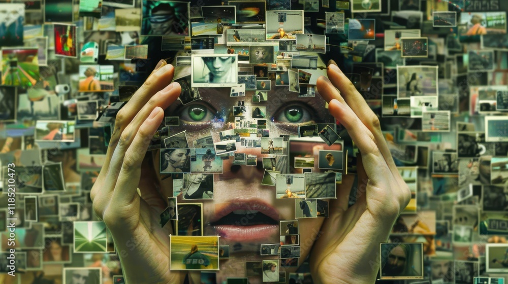 Aufkleber high-tech representation of ai creativity, transforming media in an abstract environment.