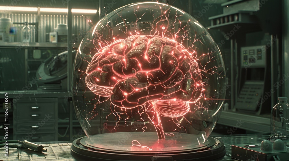 Poster neural networks glowing in a high-tech lab, representing ai-driven stock visuals.