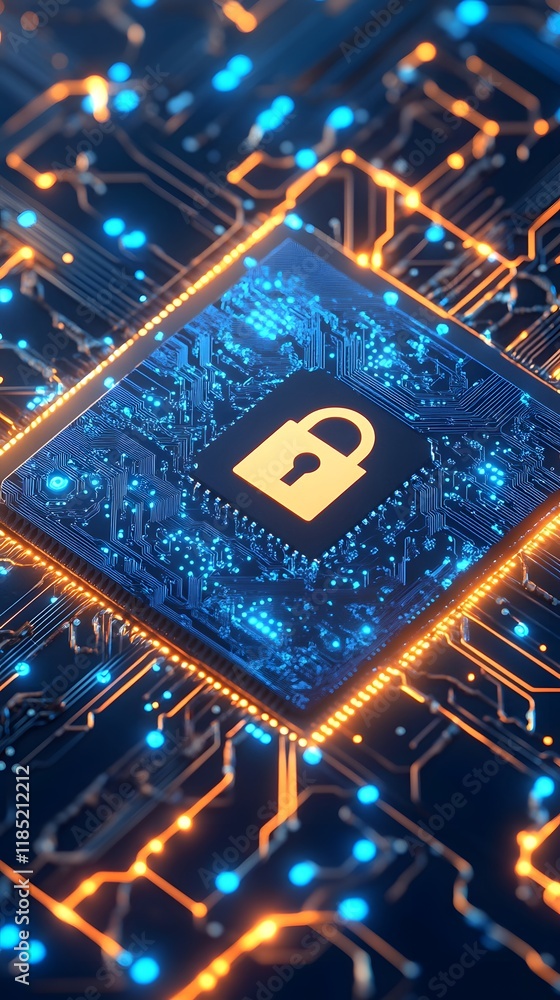 Poster microchip with padlock security icon