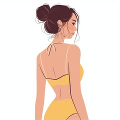Fototapeta premium Back View Beautiful Girl in a Swimsuit Generative AI