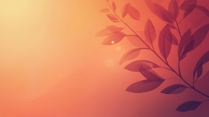 Silhouetted Branch With Leaves Against A Sunset