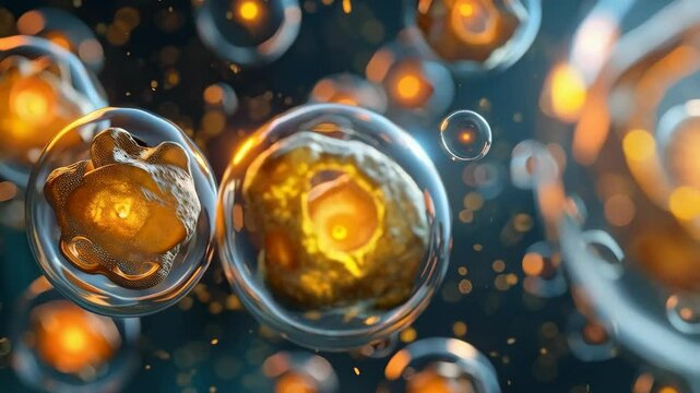 3d animation of Human cell. The cell showing the mitochondria producing energy. Travel inside the human body.