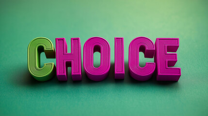 3D word "CHOICE", in green and purple