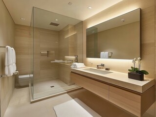 Modern Luxurious Bathroom With Glass Shower Enclosure
