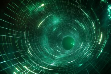 Fototapeta premium Hypnotic Green Vortex with Wireframe Tunnel and Neon Accents
