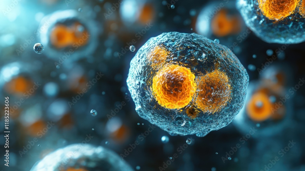 Poster microscopic view of cells, showing detailed structures and textures.