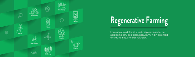 Sustainable Farming Icon Set with Maximize Soil Coverage with Integrate Livestock-Examples for Regenerative Agriculture Icon Set and Web Header Banner