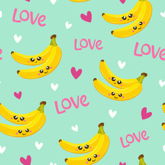 Cute couple of bananas seamless pattern. Love vector illustration.