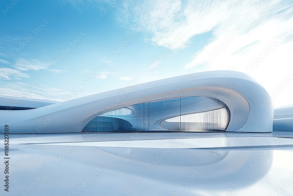 Aufkleber futuristic minimalist white architecture building with smooth surfaces and natural lighting in wide 