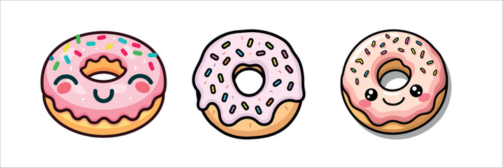 Donuts icons set, cartoon style
