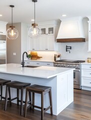 Modern Farmhouse Kitchen Island and White Cabinets