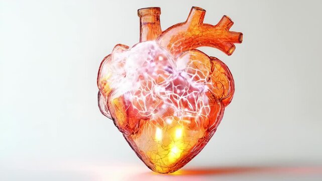 Translucent 3D model of a human heart, medical animation of a human's heart. 