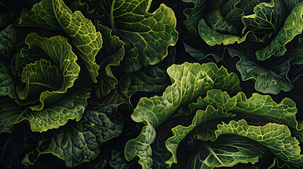 Fototapeta premium Lush Green Cabbage Leaves, Detailed Texture