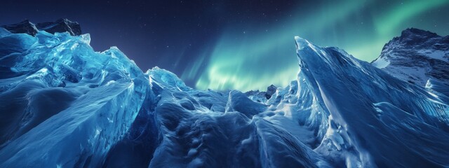 An extraordinary perspective of a high-altitude glacier with massive ice columns and a rare, bright comet tail streaking across the icy expanse, Glacier scene