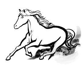 左向きに駆ける白馬