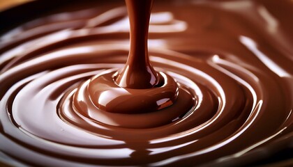 Melted milk chocolate being drizzled from above, captured in close-up