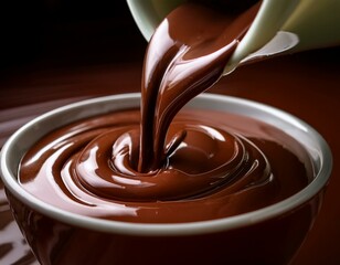 Close-up of melted chocolate being poured from above