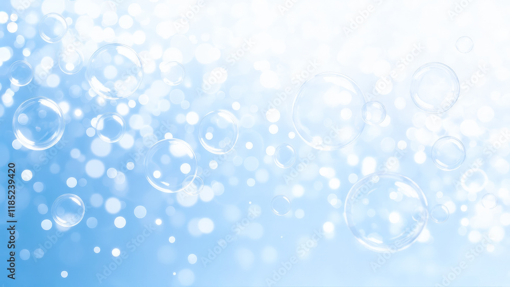 Poster Bubbles floating against a soft blue background creating a dreamy atmosphere of serenity and joy