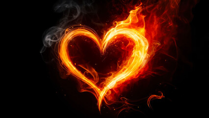 Fototapeta premium Flaming heart design glowing against a dark background, symbolizing passion and love during a romantic occasion