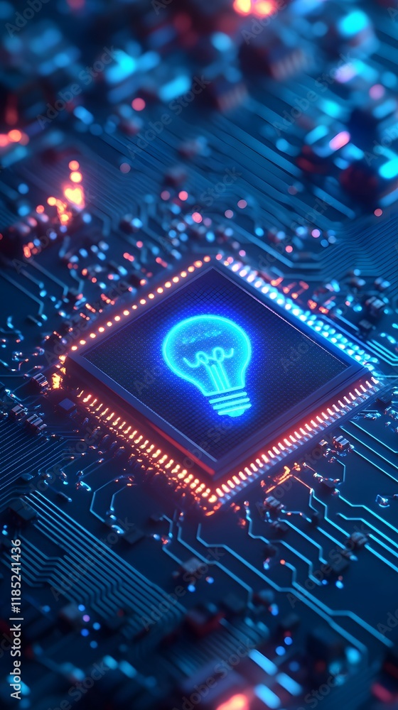 Poster circuit board with integrated lightbulb icon processor
