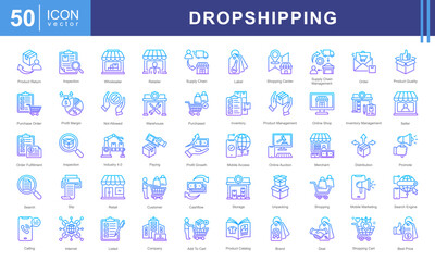 Dropshipping icon collection set. dropshipping icons such as warehouse, inventory, delivery, company, product management, retailer, shopping, purchase. simple vector illustration