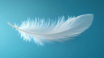Obraz premium White Feather Floating Against Turquoise Background Highlights Softness and Purity of Nature
