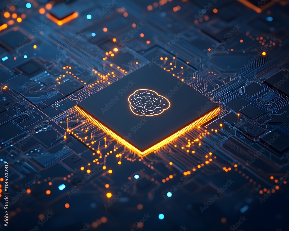 Aufkleber computer chip with brain icon on circuit board