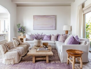 Serene Living Room Decorated With Lavender Accents