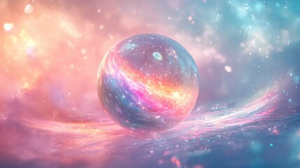 Mystical Cosmic Sphere with Vibrant Nebula Colors and Ethereal Light in a Dreamlike Fantasy Space Environment