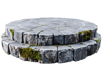 Circular Stone Platform with Moss Details and Rustic Natural Appeal