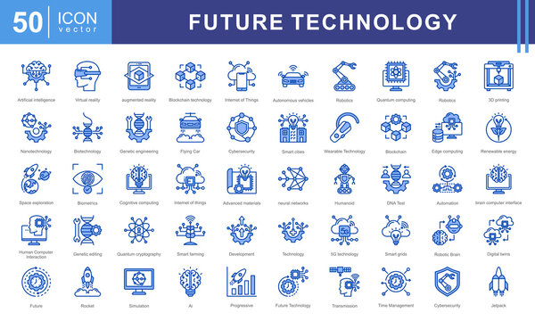 Future Technology icon collection set. Containing emerging technology, change, it, nanotechnology, biotechnology, robotic, ai icon. Simple vector illustration