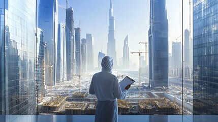 Plakat Urban Development Vision: A Modern Cityscape Viewed from a Tower