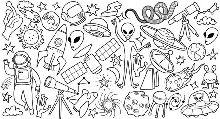 Hand drawn outer space element with doodle style on white background.