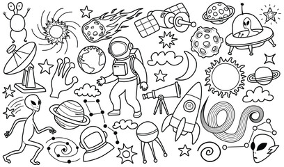 Hand drawn outer space element with doodle style on white background.