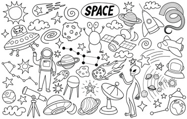 Hand drawn outer space element with doodle style on white background.